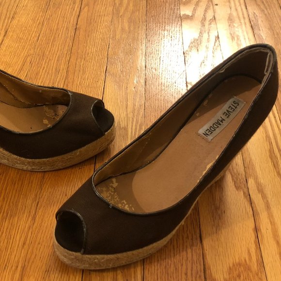 Steve Madden Canvas Espadrille Peep Toe Wedge - Picture 3 of 8